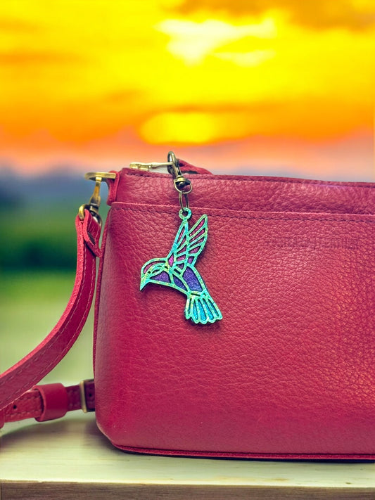 Hummingbird Leather Purse Charm