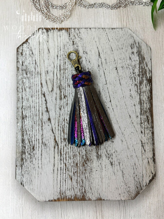 Dark Rainbow Leather Tassel