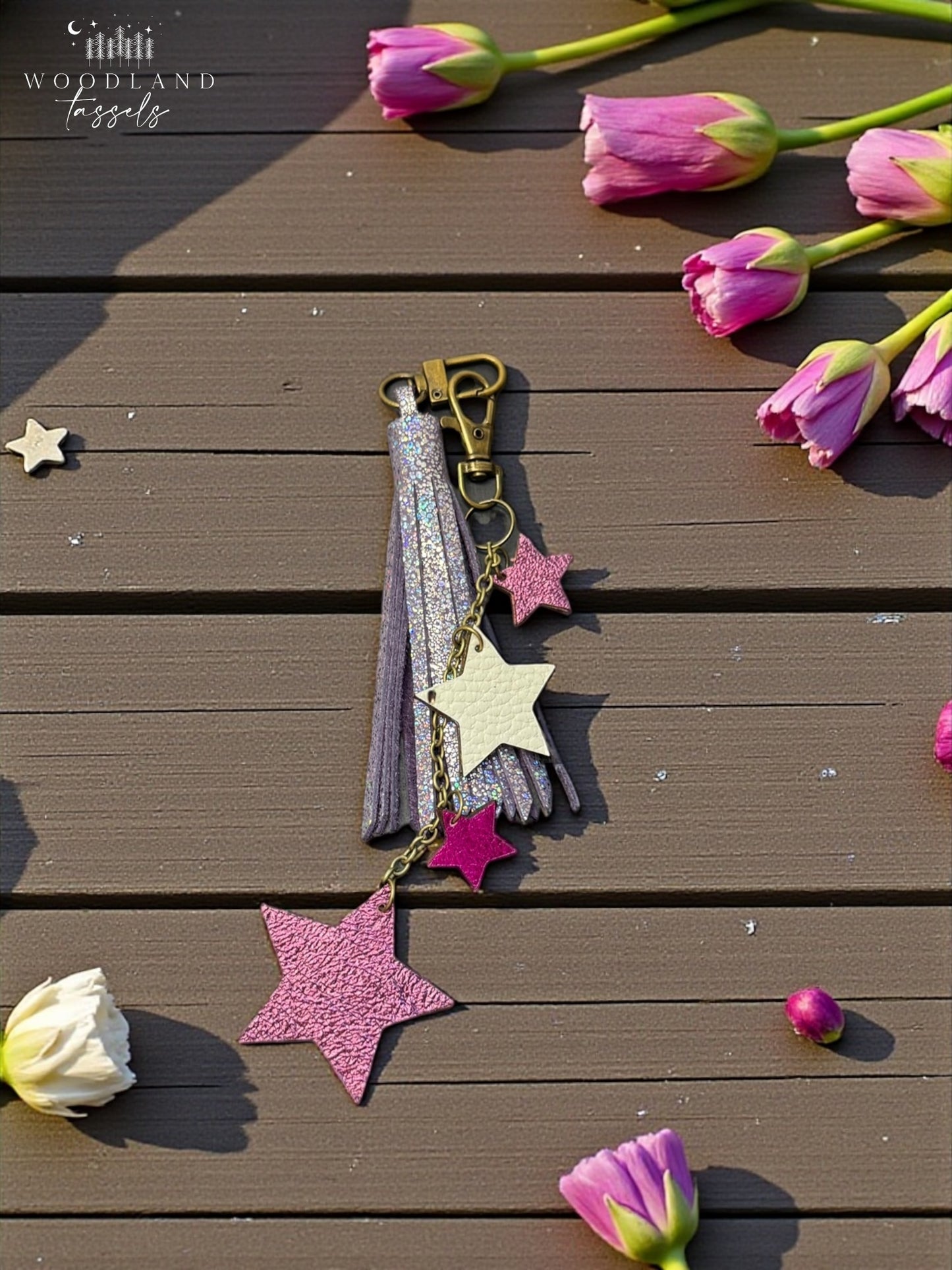 Falling Stars Leather Bag Charm