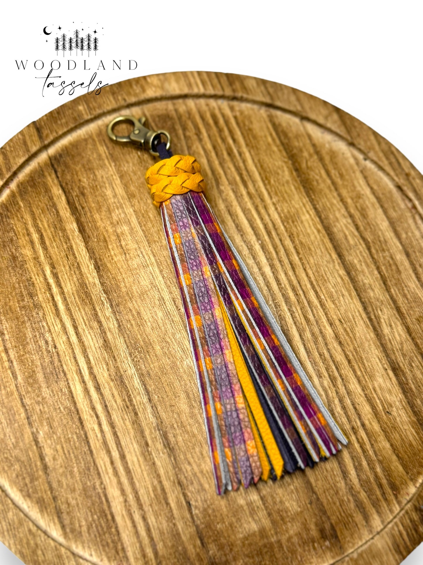 Purple Plaid Leather Tassel