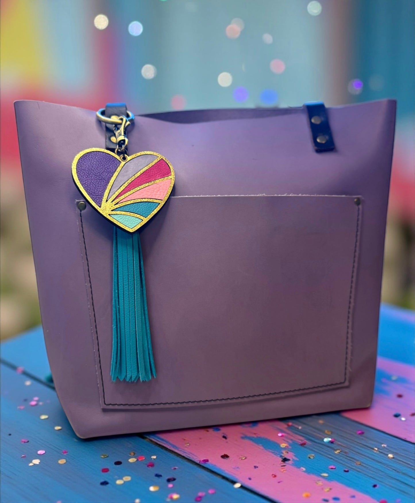 Mosaic Heart Leather Bag Charms